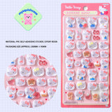 Adorable Kitty crystal 3D stickers with cute kawaii designs. Soft rubber, slow rebound squishy, food-grade safe, residue-free & reusable. Perfect for phone cases, DIY crafts!