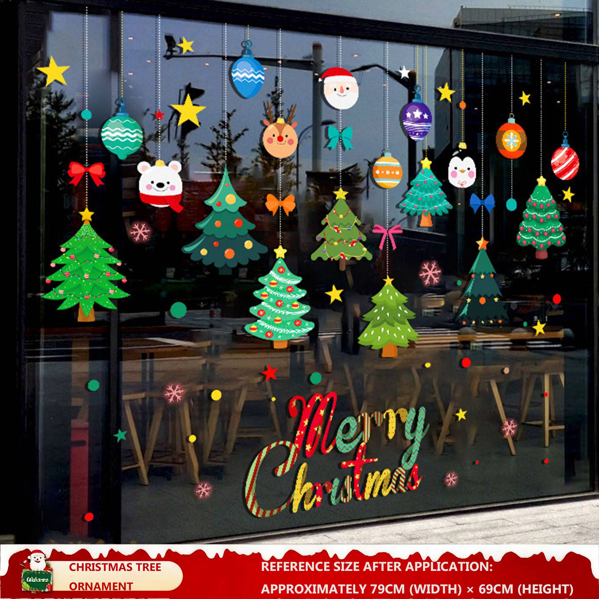 Christmas Decorations: Static Cling Santa Claus & Christmas Tree Window Stickers for Storefront, Glass Door Scene Decoration Hanging Ornaments - mysquishcase