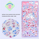 Adorable pink and blue sweet party-themed 3D epoxy stickers featuring cute creatures. Perfect for decorating phone cases, laptops, and crafts. Kawaii character decals.
