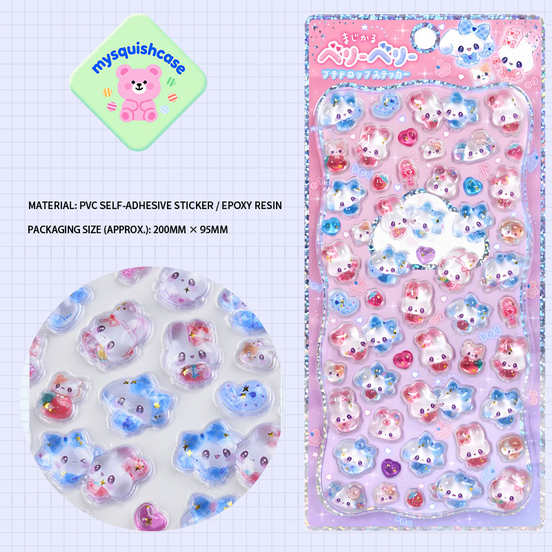 Pink - Blue Sweet Cute Creature Party - Themed 3D Epoxy Stickers