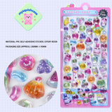 Adorable 3D embossed dopamine doll stickers with crystal effect. Perfect for phone cases, laptops, water bottles. Soft squishy texture, removable & reusable. Unique handcrafted designs!