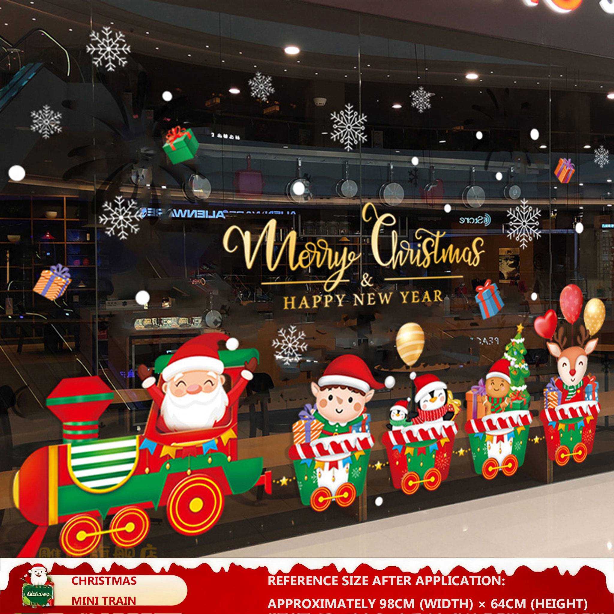 Christmas Decorations: Static Cling Santa Claus & Christmas Tree Window Stickers for Storefront, Glass Door Scene Decoration Hanging Ornaments - mysquishcase