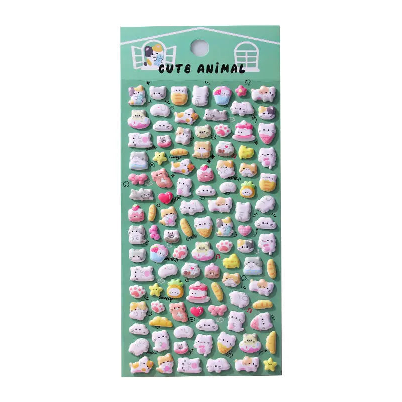 Cat Rainbow Paradise 3D Bubble Gum Stickers | Kawaii Calico, Orange & Black Cat Decals