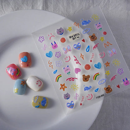 5D Nail Stickers: Embossed Stickers with Cartoon Bee & Bear Designs