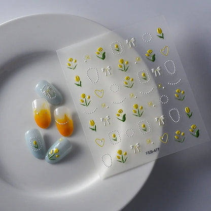 5D Nail Stickers: Embossed Stickers with Cartoon Bee & Bear Designs