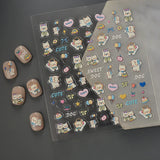 Adorable 3D embossed nail stickers featuring cute penguin, bear, and small animal patterns. Easy to apply, long-lasting nail art decals. Perfect for DIY manicures, parties, and everyday wear.