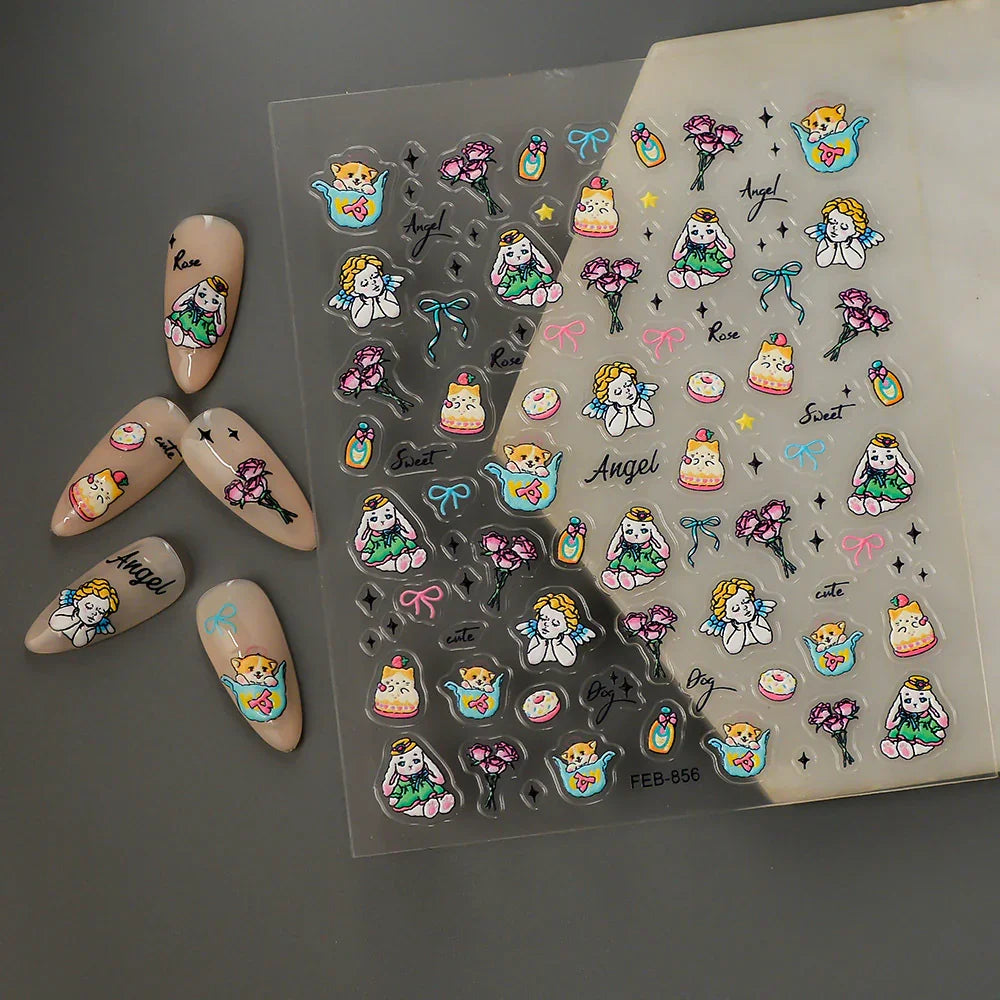 Cute 3D Embossed Small Animal Pattern Nail Stickers