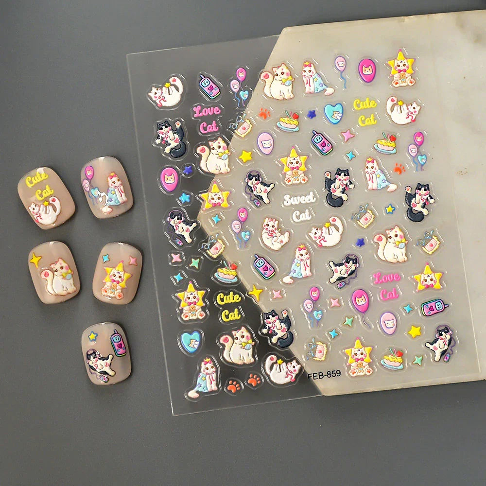 Cute 3D Embossed Small Animal Pattern Nail Stickers