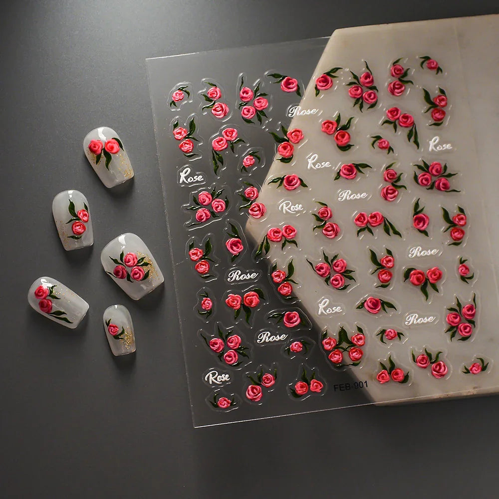 5D Nail Stickers: Embossed Stickers with Cartoon Bee & Bear Designs