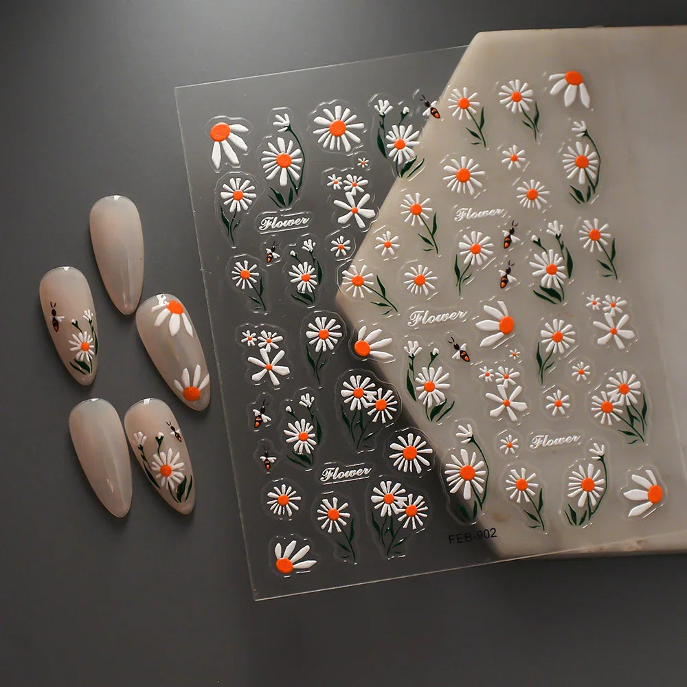 5D Nail Stickers: Embossed Stickers with Cartoon Bee & Bear Designs