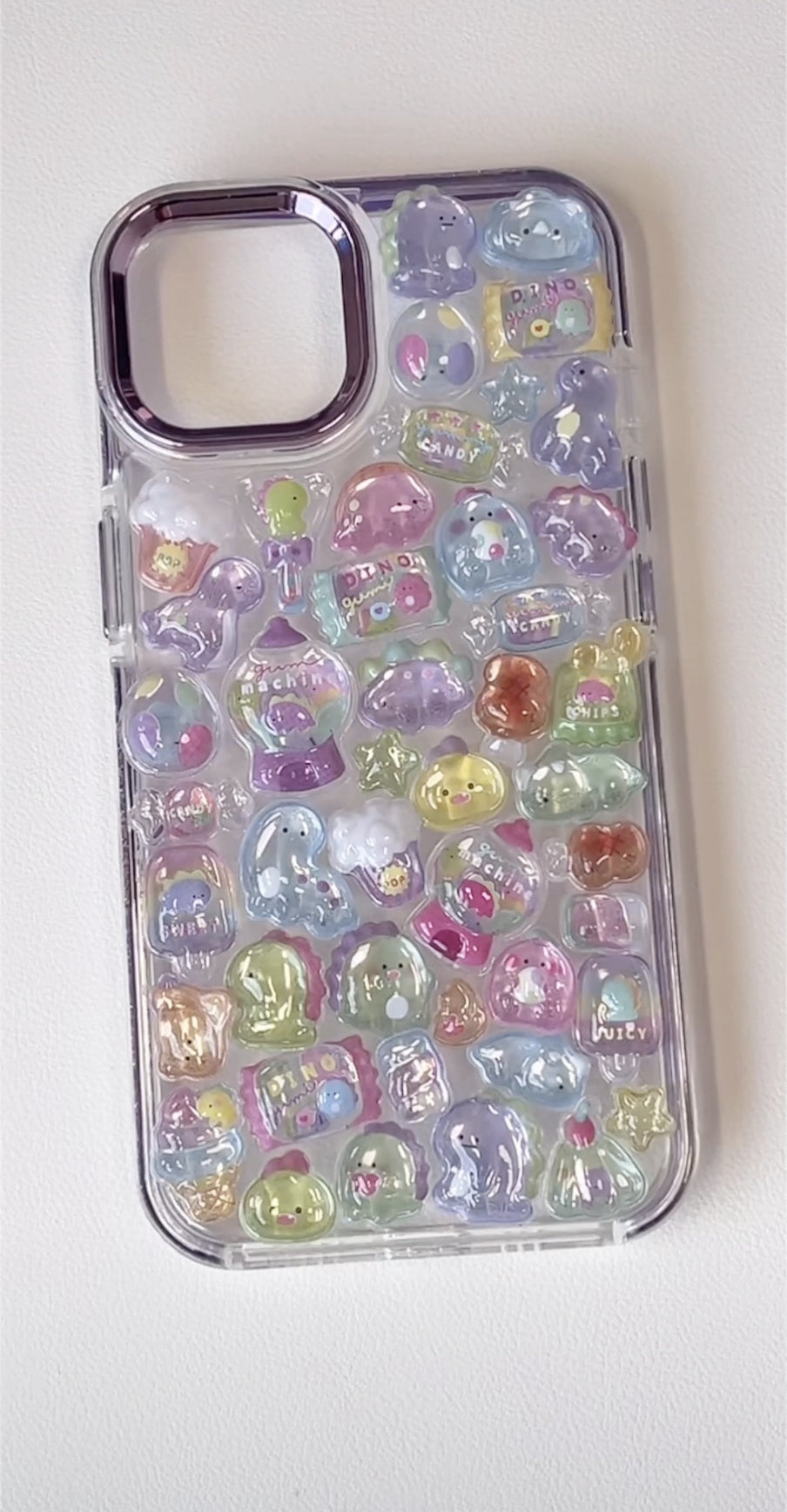Adorable handmade pastel bubble 3D clear iPhone case. Unique kawaii design featuring cute bubble stickers. Premium quality custom phone case for kawaii lovers.