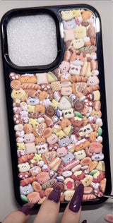 Adorable handmade bakery and cute animal 3D clear iPhone case. Unique kawaii design featuring bakery and animal stickers. Premium quality custom phone case for kawaii lovers.