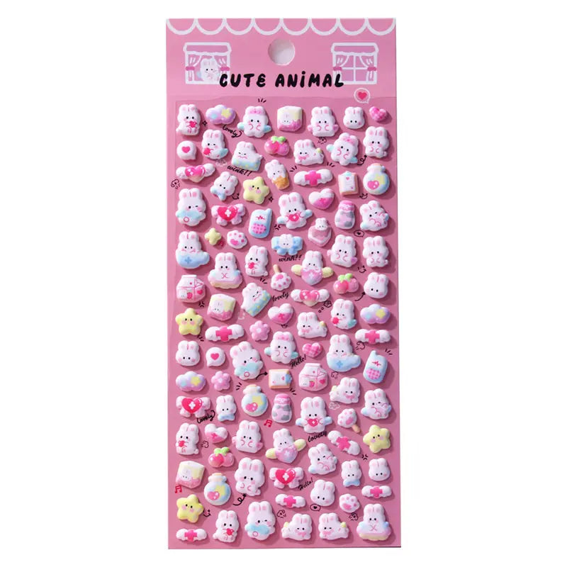 Cute Mini 3D Puffy Animal Stickers | Bunny & Cat Small Decorative Decals