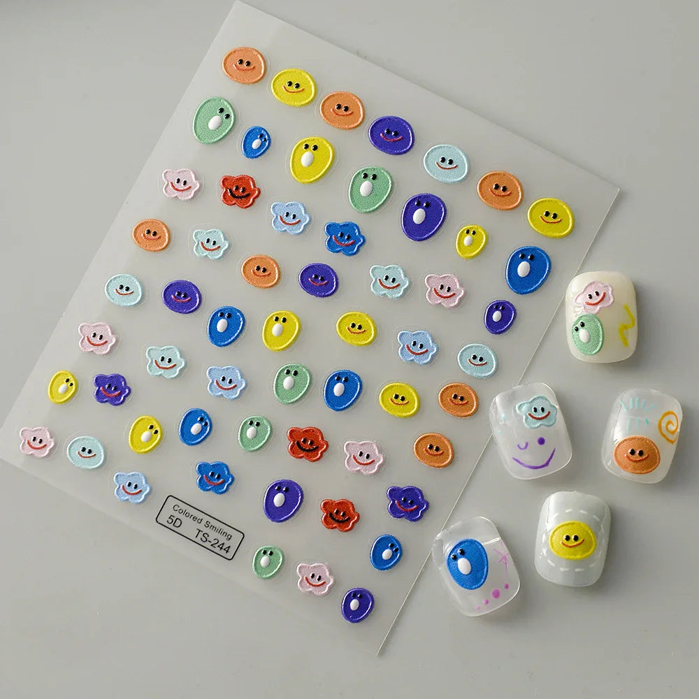 5D Nail Stickers: Embossed Stickers with Cartoon Bee & Bear Designs