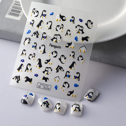 5D Nail Stickers: Embossed Stickers with Cartoon Bee & Bear Designs