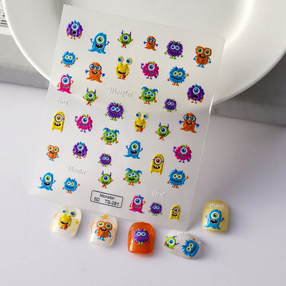 5D Nail Stickers: Embossed Stickers with Cartoon Bee & Bear Designs