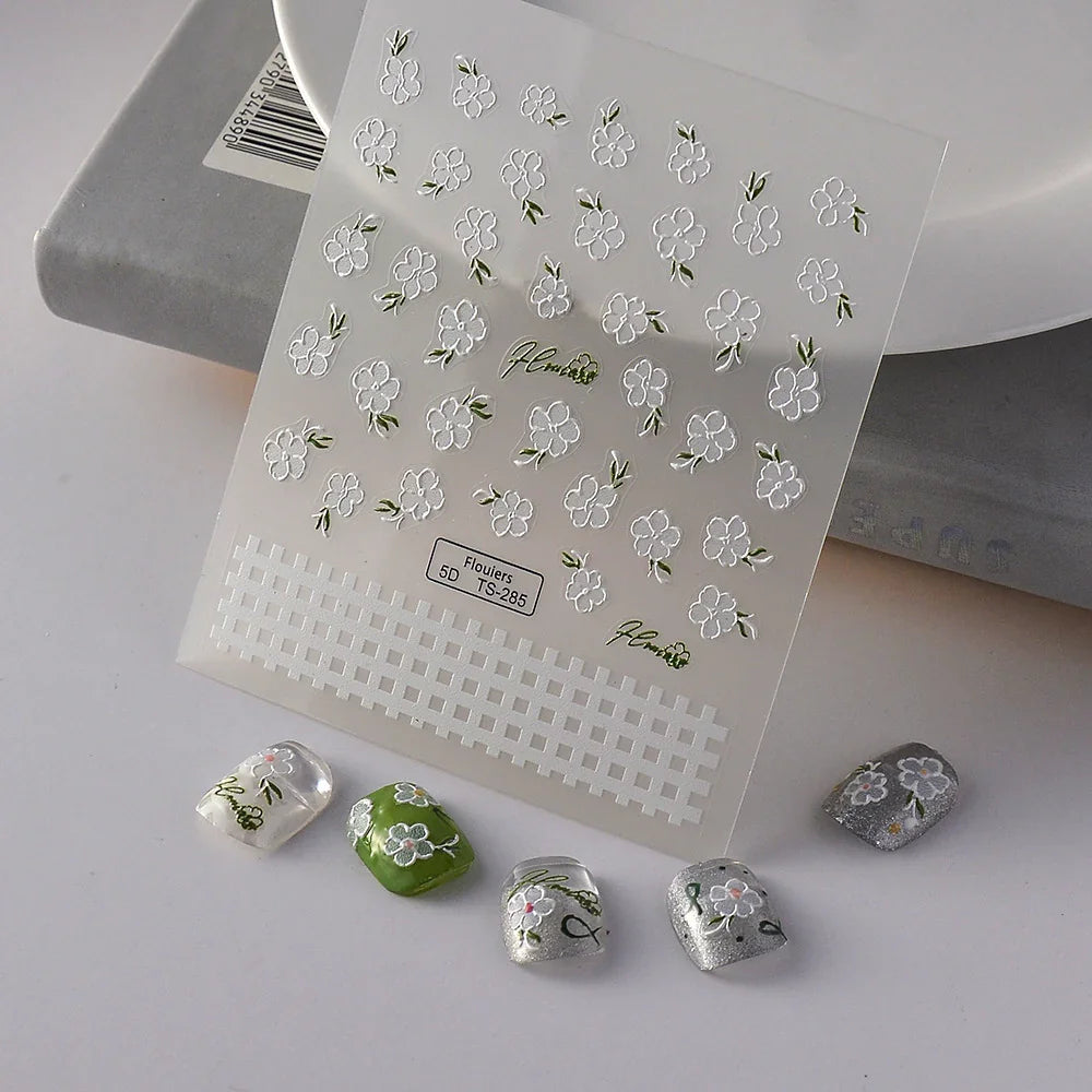 5D Nail Stickers: Embossed Stickers with Cartoon Bee & Bear Designs