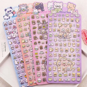 Collection of 3D puffy sticker sheets from "Animal Park" series, with cute designs of bears, cats, pandas, and rabbits, self-adhesive epoxy PVC stickers for stationery and phone case decoration
