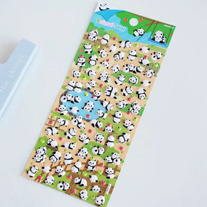 Animal Seal" cute kawaii sticker sheet with tiny panda character designs, perfect for DIY phone case decoration.