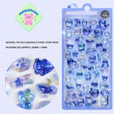 BONBON DROP 3D crystal sticker sheet with blue star & cat patterns, PVC self-adhesive, size 200×95mm	