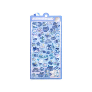 Bonbon Drop cute kawaii sticker sheet with glossy jelly-style blue starry cat, moon, and celestial character designs, ideal for DIY phone case decoration.