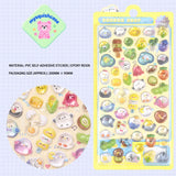 Product display of "BONBON DROP" themed 3D crystal puffy sticker sheet, including material (PVC/epoxy resin) and packaging size (200mm×95mm), cute kawaii dinosaur and animal stickers for planner and DIY craft decoration