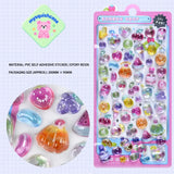 BONBON DROP 3D crystal sticker sheet with fruit jelly patterns (strawberry, grape, orange), PVC self-adhesive, size 200×95mm	
