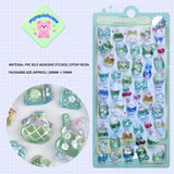 BONBON DROP 3D crystal sticker sheet with green drink & bottle patterns, flower design, PVC self-adhesive, size 200×95mm	