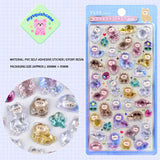 BONBON DROP 3D crystal sticker sheet with cute alpaca patterns, light blue background, PVC self-adhesive, size 200×95mm	