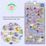 BONBON DROP 3D crystal sticker sheet with cute candy & little dinosaur patterns, purple background, PVC self-adhesive, size 200×95mm	