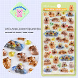BONBON DROP 3D crystal sticker sheet with cute guinea pig & rabbit patterns, pink background, PVC self-adhesive, size 200×95mm	