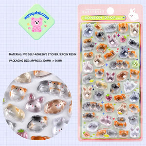 BONBON DROP 3D crystal sticker sheet with cute vegetable & fruit patterns, yellow background, PVC self-adhesive, size 200×95mm	