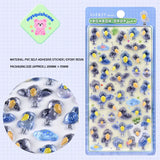 BONBON DROP 3D crystal sticker sheet with cute shoebill patterns, light blue background, PVC self-adhesive, size 200×95mm	