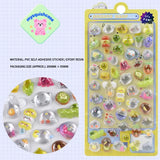 BONBON DROP 3D crystal sticker sheet with cute vegetable & fruit patterns, yellow background, PVC self-adhesive, size 200×95mm	