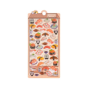 Bonbon Drop cute kawaii sticker sheet with glossy jelly-style sushi and Japanese food character designs, ideal for DIY phone case decoration.