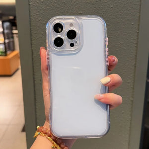 A hand holding a high-quality clear protective phone case, used as the base for DIY handmade resin art.