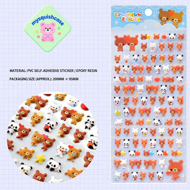COLORFUL STICKER 3D bubble sticker sheet with cute bear & panda patterns, PVC self-adhesive, size 200×95mm	