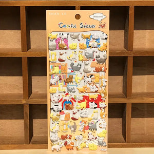 Display of "Colorful Sticker" 3D puffy cat paradise stickers, featuring various cute cat designs in a playful cat tree & house scene.