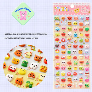 COLORFUL STICKER 3D bubble sticker sheet with cute food & snack patterns (toast, strawberry, hamburger), PVC self-adhesive, size 200×95mm	