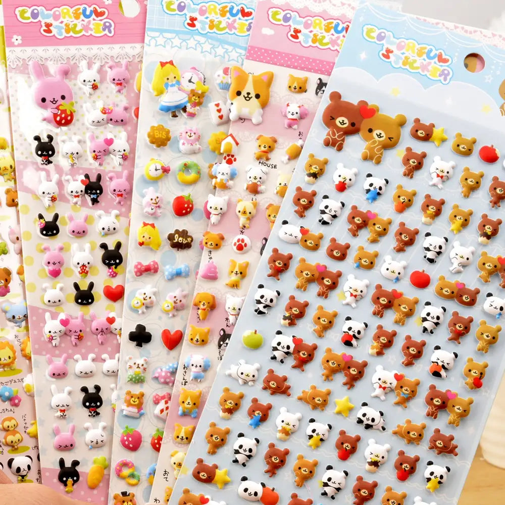 Display of multi-theme "Colorful Sticker" 3D puffy cute pet sticker set, including Shiba Inu, rabbit, bear, and other cute animal designs.