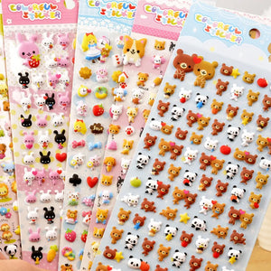 Display of multi-theme "Colorful Sticker" 3D puffy cute pet sticker set, including Shiba Inu, rabbit, bear, and other cute animal designs.