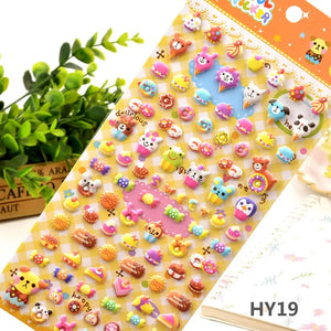 Display of "Colorful Sticker" 3D puffy sweet & animal stickers, featuring cute dessert and cartoon animal designs.