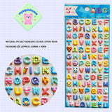3D alphabet sticker sheet with cute cartoon animal decorations (rabbit, panda, bear, etc.), featuring colorful patterned A-Z letters for DIY phone case.