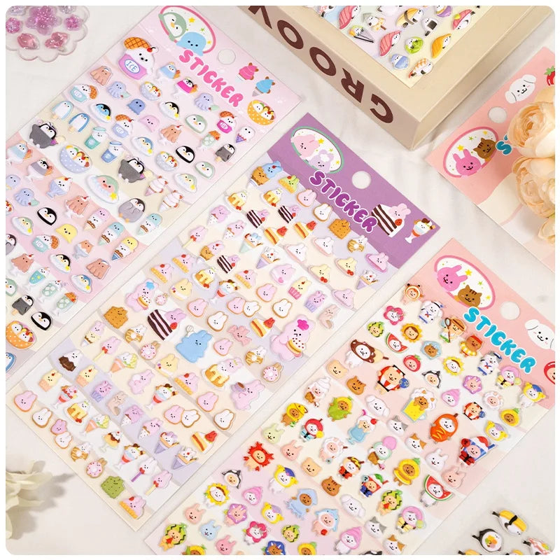 Collection of 3D puffy sticker sheets with cute sea animals (penguin, seal, whale), self-adhesive PVC epoxy stickers for DIY crafts and stationery decoration

