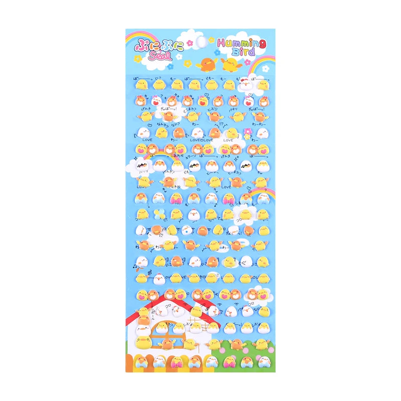 Full sheet display of 3D puffy stickers with adorable yellow chick and egg designs, self-adhesive epoxy PVC stickers

