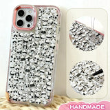 Finished display of handmade DIY phone case with full panda print, pink frame, and cute mini panda patterns