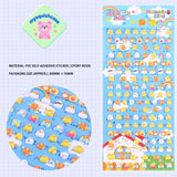 Product display of "Humming Bird" chick themed 3D puffy sticker sheet, including material (PVC/epoxy resin) and packaging size (200mm×95mm), cute kawaii stickers for planner decoration
