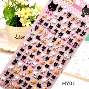 3D puffy sticker sheet (HY01) with cute cartoon cats in black, white, and orange colors, self-adhesive epoxy PVC stickers for phone case and planner decoration
