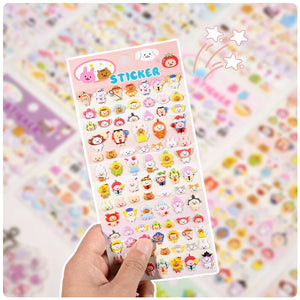 Handheld display of 3D puffy sticker sheet with cute cartoon animals in fruit costumes, self-adhesive PVC epoxy stickers for DIY crafts and planner decoration
