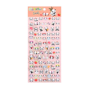 Full sheet display of 3D puffy "MAMEPUNI" stickers with adorable panda, bamboo, and fruit designs, self-adhesive epoxy PVC stickers
